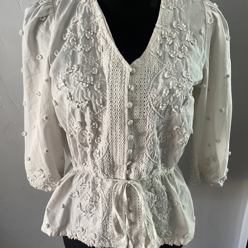 Maje Embroidered White Blouse size 2/medium